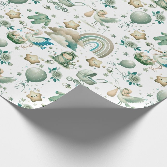 Papier Cadeau Cute Pastel Aquarelle Mint Vert bébé Nouveau né (Coin)