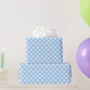 Papier Cadeau Cute Pastel Bleu Clair Et Blanc Coeurs Amoureux