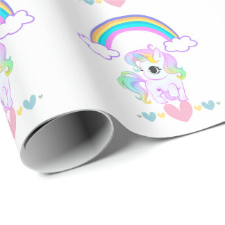 Papier Cadeau Cute pastel unicorn and rainbow design wrapping pa