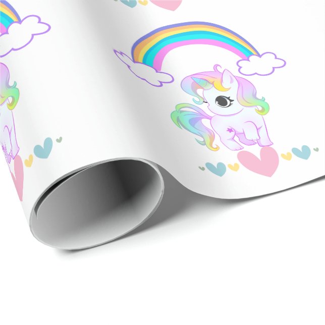 Papier Cadeau Cute pastel unicorn and rainbow design wrapping pa (Coin rond)