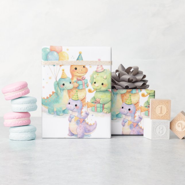 Papier Cadeau Cute Pastel Watercolor Dinosaurs Birthday (Baby Shower)