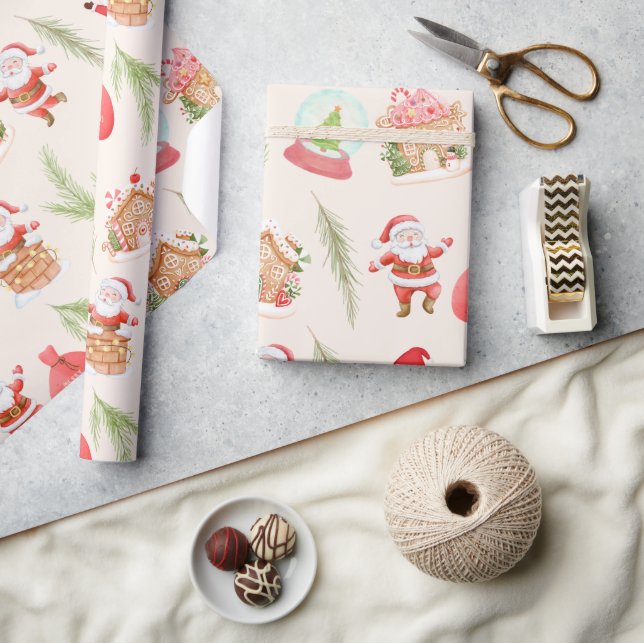 Papier Cadeau Cute Père Noël Gingerbread Maison Vacances (Artisanat)