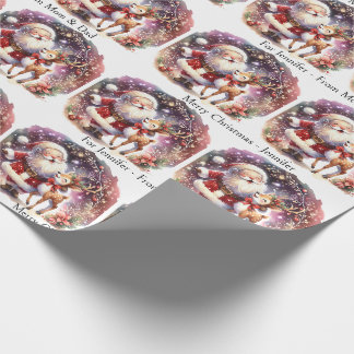 Papier Cadeau Cute Père Noël Reindeer Ajouter Nom de l'enfant No