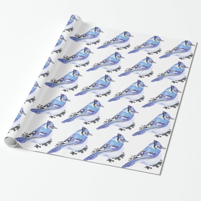 Papier Cadeau Cute Petite Aquarelle Bleu Jay Oiseau Nature Art (Déroulé)