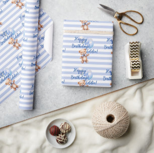 Papier Cadeau Cute petite ours en bleu