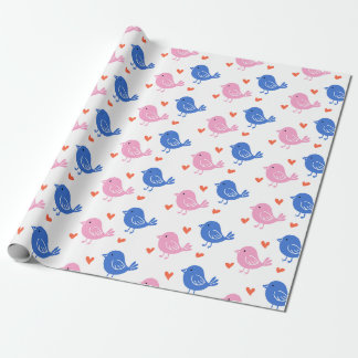 Papier Cadeau Cute Pink Blue Bird Heart Pattern Repeating Love 