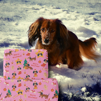 Papier Cadeau Cute Pink Christmas Dachshund Merry Woofmas