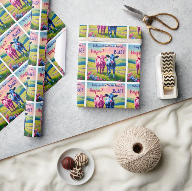 Papier Cadeau Cute Pink Heifer et Blue Bull Calf (Artisanat)