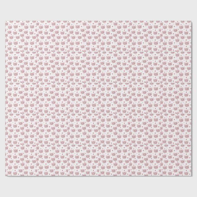 Papier Cadeau Cute Pink Kittens and Hearts Pattern for Kids (Plat)