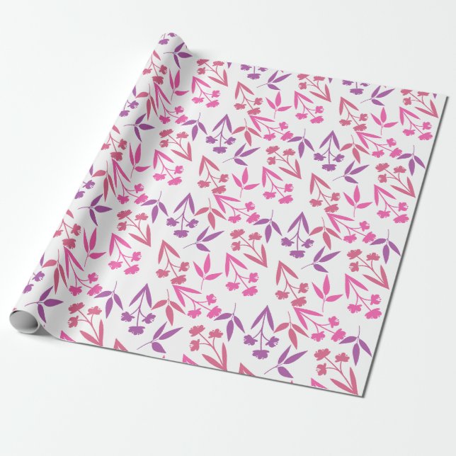 Papier Cadeau Cute Pink Purple Flower Pattern Feminine Spring (Déroulé)