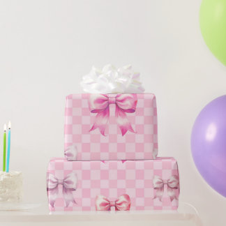 Papier Cadeau Cute Pink Ribbon and Gingham Sweet Girly Pattern