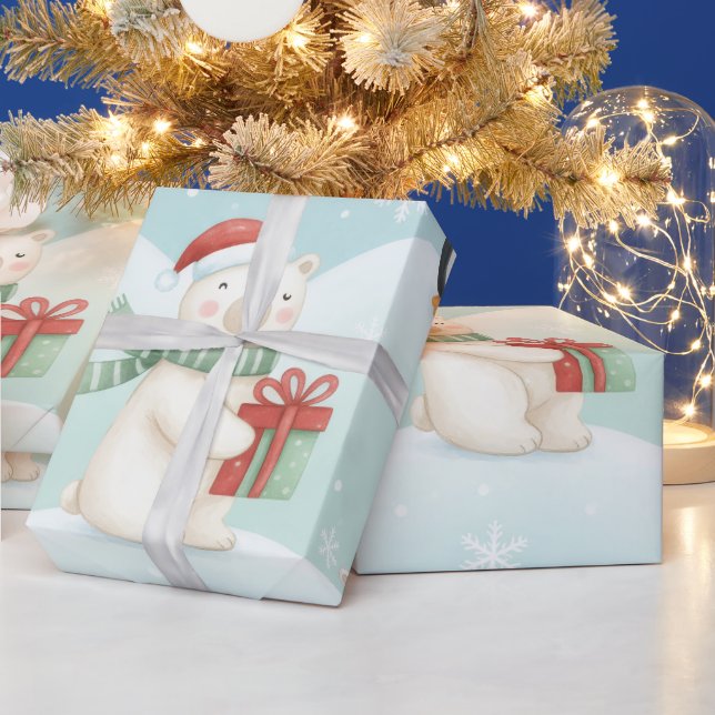 Papier Cadeau Cute Polar Bears & Penguins Christmas Pattern  (Vacances)