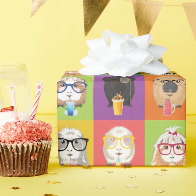 Papier Cadeau Cute Pop-Art Guinea Pig Wrapping Paper (Fête d'anniversaire)
