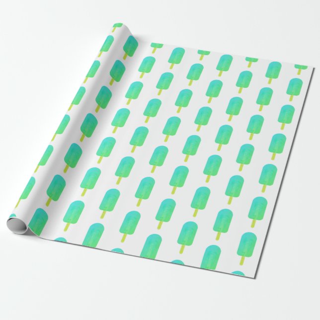 Papier Cadeau Cute Popsicles Motif Vert/Turquoise Ombre (Déroulé)
