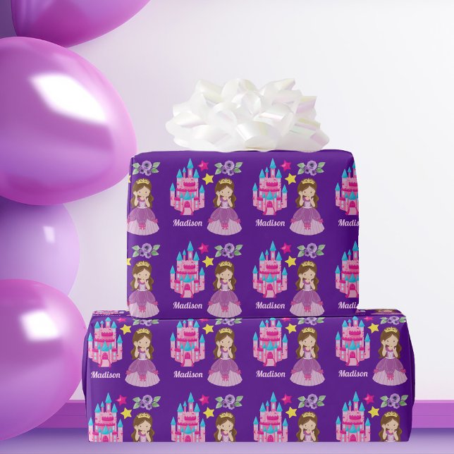Papier Cadeau Cute Princess Castle Custom Purple Birthday Girl (Créateur téléchargé)
