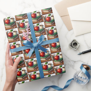 Papier Cadeau Cute Professeur livres motif carrelé de café