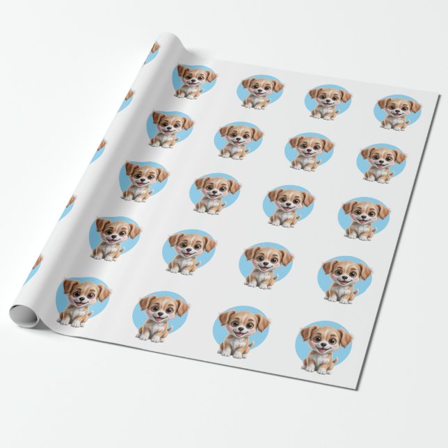 Papier Cadeau Cute Puppy Pattern Wrapping Paper for Gifts (Déroulé)