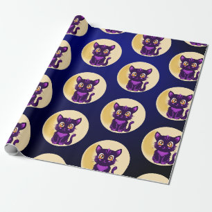 Papier Cadeau Cute Purple Cartoon chat enfants halloween fête