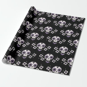 Papier Cadeau Cute Purple Sugar Skuls Dia De Los Muertos Floral