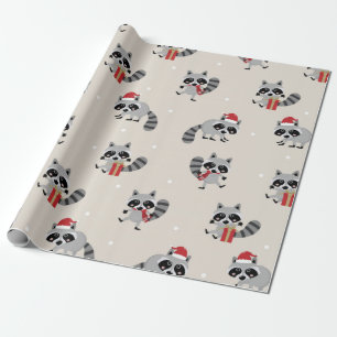 Papier Cadeau Cute Raccoon Motif de Noël
