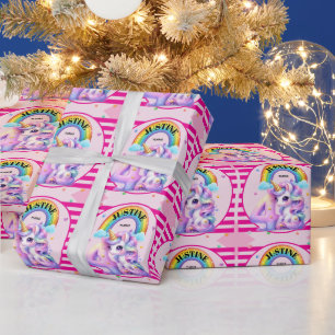 Papier Cadeau Cute Rainbow et Unicorn 4e anniversaire
