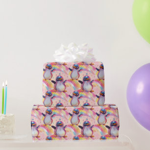 Papier Cadeau Cute Rainbow Penguins et Stars Motif