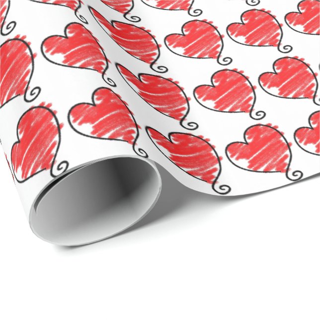 Papier Cadeau Cute Red and White Hearts Valentine (Coin rond)