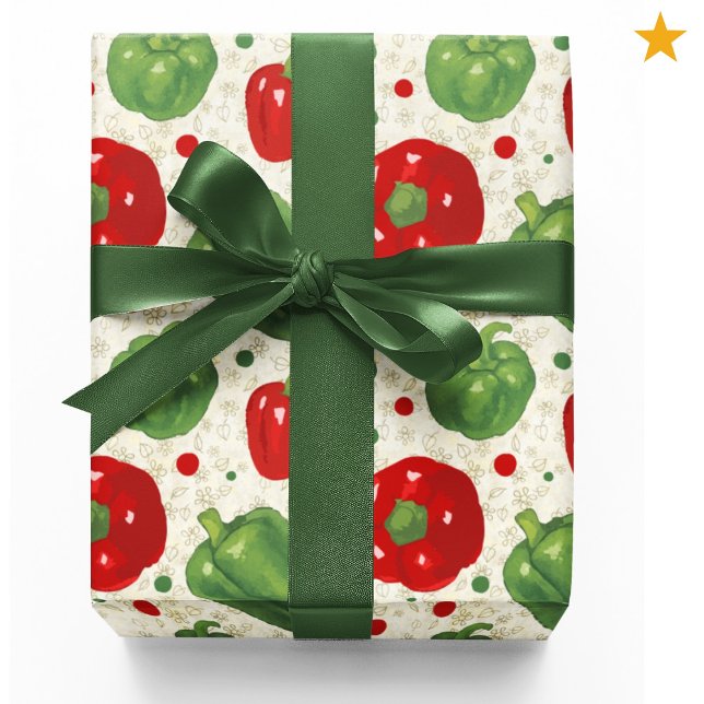 Papier Cadeau Cute Red Green Bell Peppers Dots Vegan Vegetarian  (Créateur téléchargé)