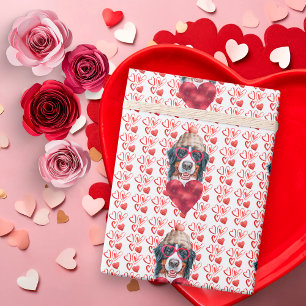 Papier Cadeau Cute Red Hearts Bernese Amoureux des chiens Valent