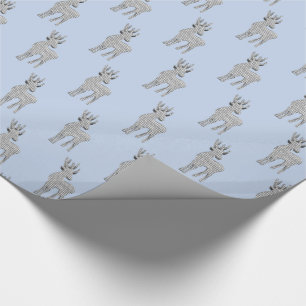 Papier Cadeau Cute Reindeer Motif Moderne Bleu Noël