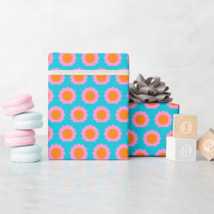 Papier Cadeau Cute Retro 60s Turquoise Mod Motif 