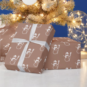 Papier Cadeau Cute Retro Latte Brown Snowman Motif