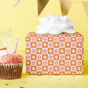 Papier Cadeau Cute Retro Motif en damier rose orange