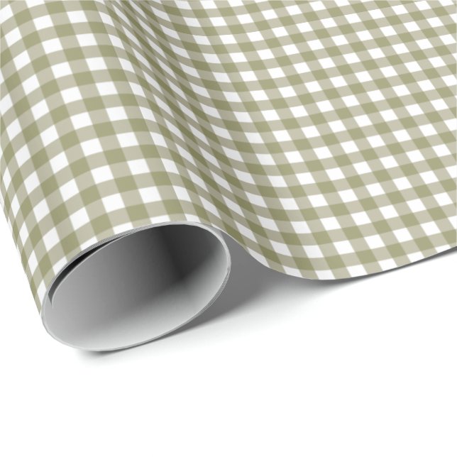 Papier Cadeau Cute Rétro Olive Green En vichy Plaid Motif (Coin rond)