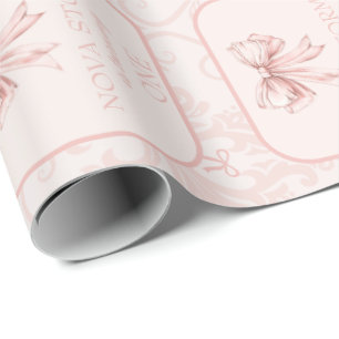 Papier Cadeau Cute Rose Bow Coquette Toile Personnalisé Annivers
