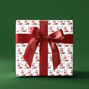 Papier Cadeau Cute rose Cochon Bowtie Watermelon Motif Terrazzo