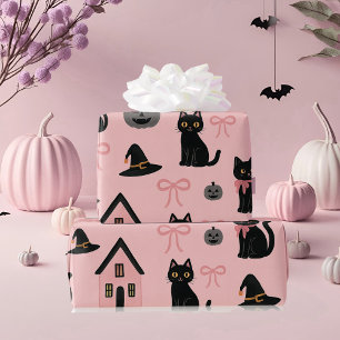 Papier Cadeau Cute rose Halloween Chats et sorcières Casquettes