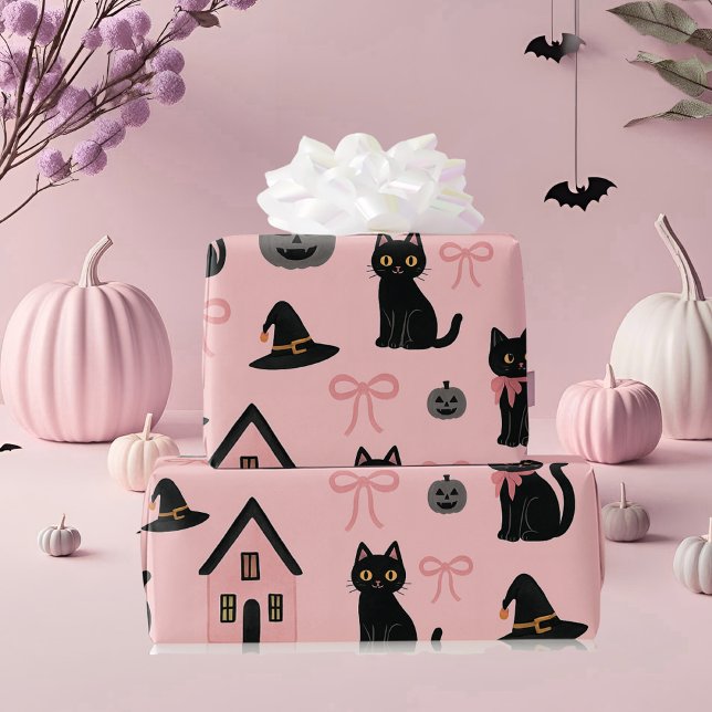 Papier Cadeau Cute rose Halloween Chats et sorcières Casquettes (Créateur téléchargé)
