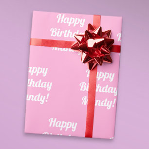 Papier Cadeau Cute Rose Personnalisable Joyeux Texte Anniversair