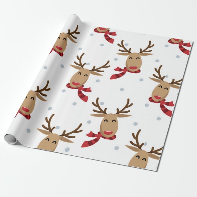 Papier Cadeau Cute Rudolph Motif de Noël (Déroulé)