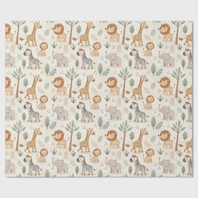 Papier Cadeau Cute Safari Animals (Plat)