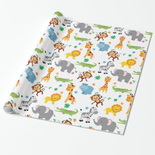 Papier Cadeau Cute Safari Animaux Nursery Motif