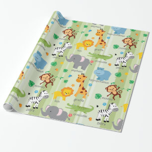 Papier Cadeau Cute Safari Animaux Nursery Motif