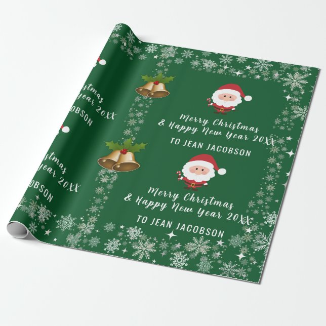Papier Cadeau Cute Santa Claus Script moderne Nom personnalisé (Déroulé)