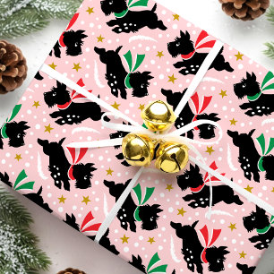 Papier Cadeau Cute Scottie Chien Fun Neige Retro Motif rose