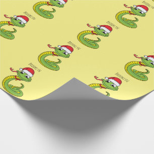 Papier Cadeau Cute serpent vert avec chapeau santa dessin animé