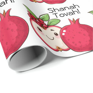 Papier Cadeau Cute Shana Tova avec pomme et grenade