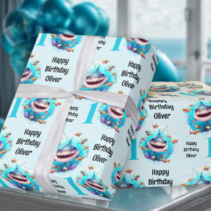 Papier Cadeau Cute Shark Boy 1er Anniversaire Nom Papier d'envel