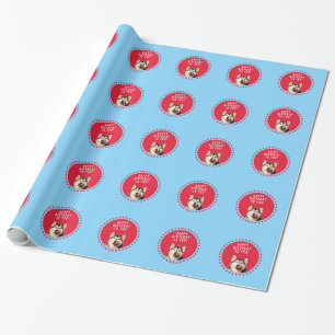 Papier Cadeau Cute Siberian Husky Joyeux Points rouges bleus d'a