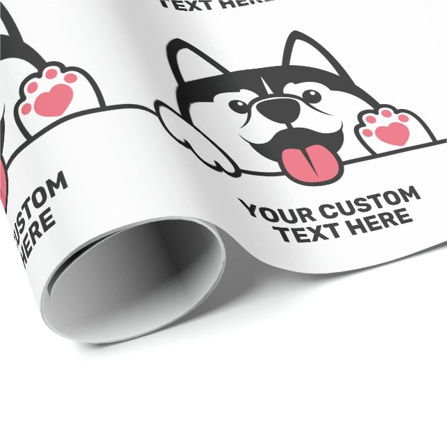 Papier Cadeau Cute Siberian Husky texte personnalisé (Coin rond)